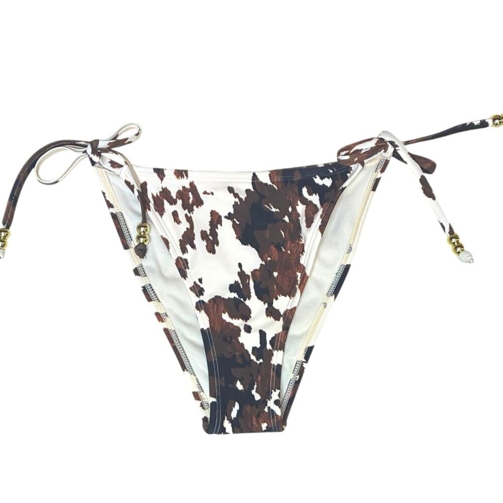 Wild Fable Cow Print Side Tie Bikini Bottoms Brown White Small S 4-6
